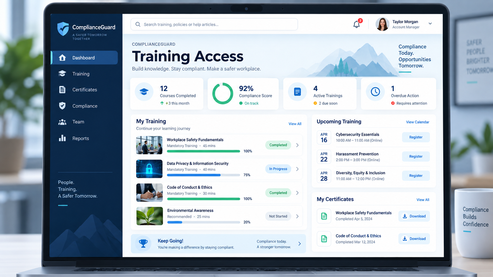 ComplianceGuard training access and compliance dashboard